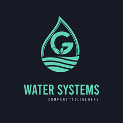 Initial G Letter  with water drop and leaf for water drainage, sanitation, purified, repair, cleanup, maintenance water system service company logo vector idea