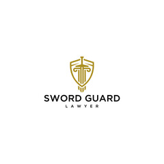 Law firm logo design with sword and shield vector graphic