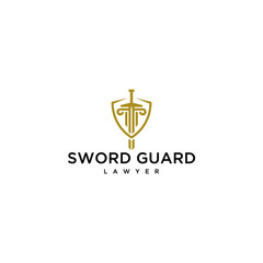Law firm logo design with sword and shield vector graphic
