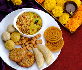 Diwali snacks Diwali faral, Diwali Special sweet and salty snacks, Festival snacks from Maharashtra, India.