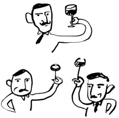 ワイングラスを持った口髭の男性