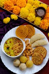 Diwali snacks Diwali faral, Diwali Special sweet and salty snacks, Festival snacks from Maharashtra, India.