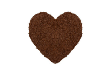 Heaps of ground roasted coffee are arranged in a heart shape. isolated on a white background. - Powered by Adobe