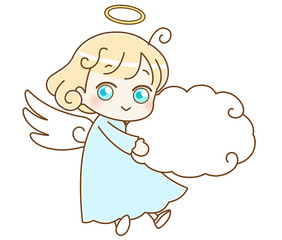 天使と雲型の吹き出し　左向き