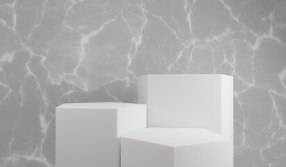 White podium on White background,geometry podium shape for display product, 3d rendering.