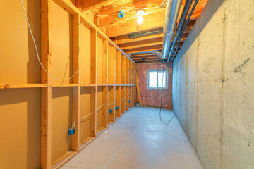 Unfinished food storage room at the basement with window