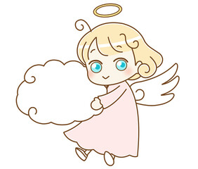 天使と雲型の吹き出し　ピンク