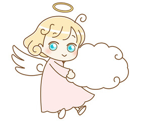天使と雲型の吹き出し　左向き　ピンク