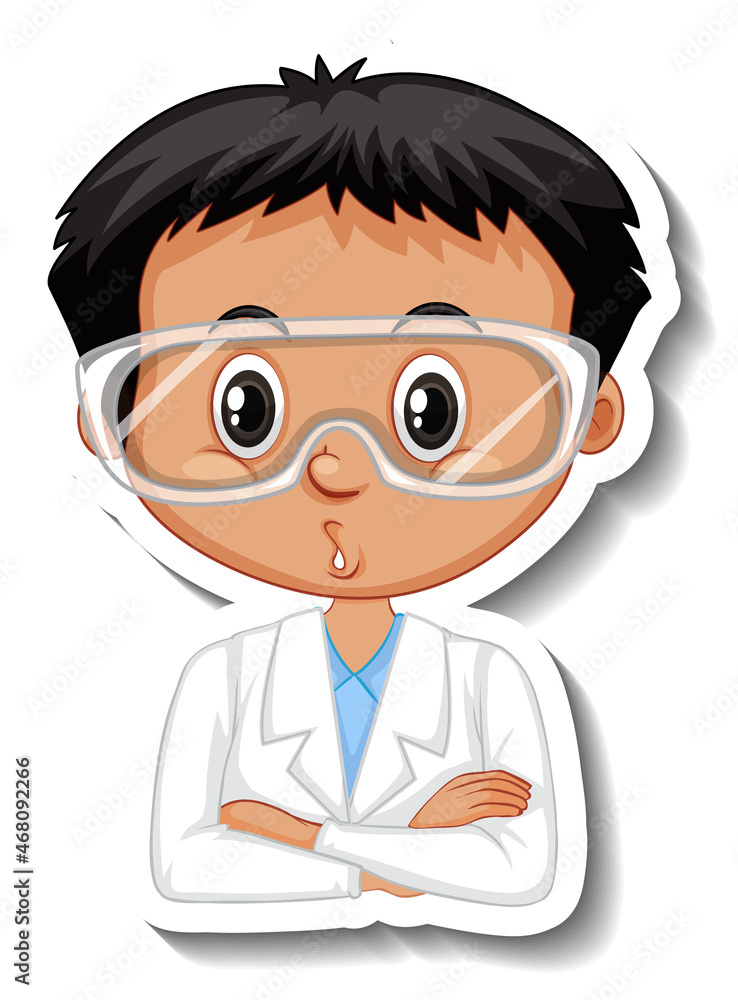 Sticker Scientist boy cartoon character sticker