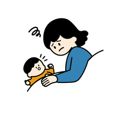 赤ちゃんが寝なくて困る母親　カラー