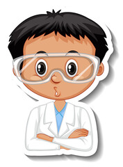 Scientist boy cartoon character sticker