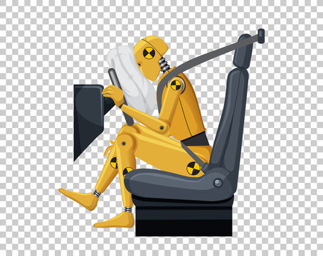 recommend clip art: Crash test dummy in a car seat on grid background