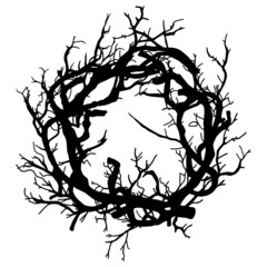 Black and white wreath of branches for halloween. 