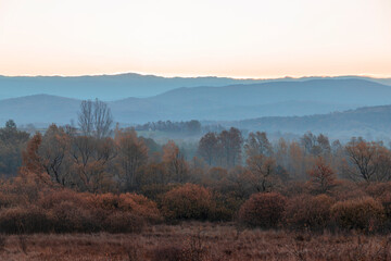 An autumn landscape at sunrise
