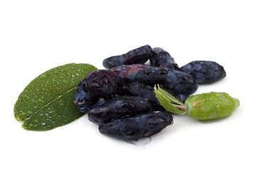 Haskap berries isolated on white