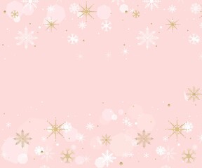 ポップでかわいい白とゴールドの雪の結晶ベクターイラストピンク色壁紙背景素材