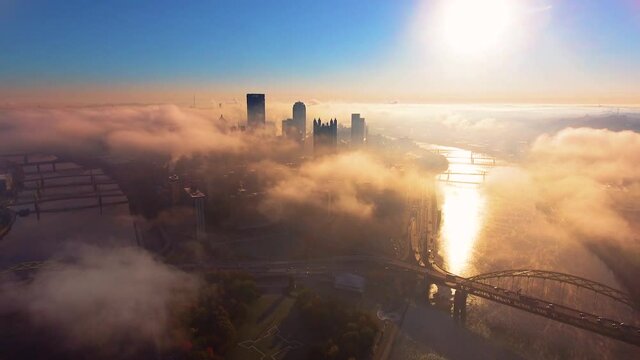 Pittsburgh skyline above the fog