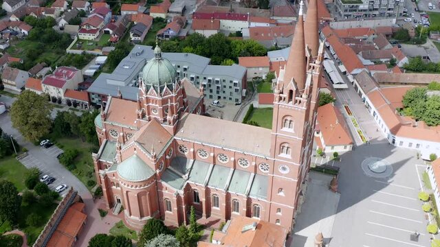 Top View Of St. Peter Cathedral In The Town Of Djakovo, Croatia - aerial drone shot