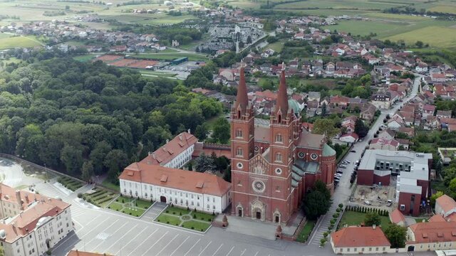 Town Of Djakovo With Its Famous Landmark, St. Peter Cathedral In Slavonia, Croatia - aerial shot