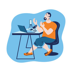 Male blogger is broadcasting live