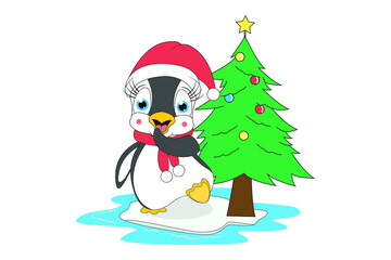 cute penguin cartoon on christmas