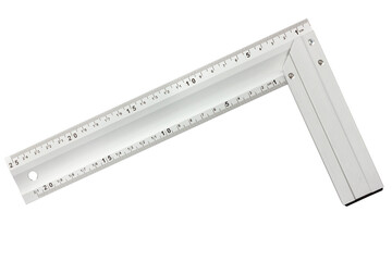 Carpentry tool. Measuring tool. Metal square. Measuring scale. Ruler.