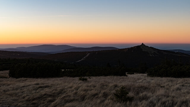 beautiful sunrise in krkonose mountains on checz northern borther