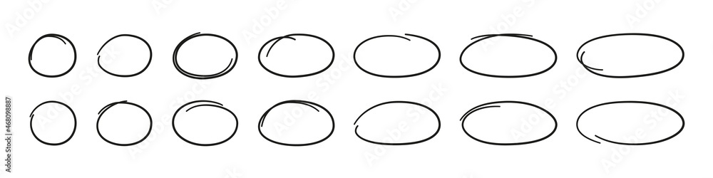 Poster hand drawn ovals and circles set. ovals of different widths. highlight circle frames. ellipses in do