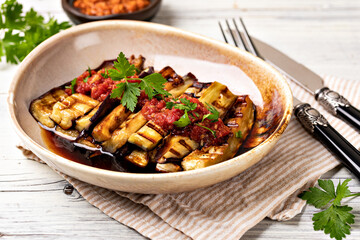 Grilled eggplant and sauce