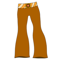 Vector doodle illustration boho brown female flared trousers.