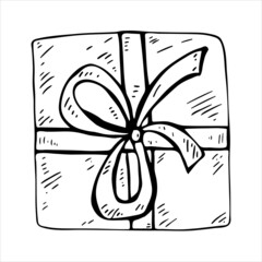 Christmas gift vector clipart. Hand-drawn cute doodle gift box, Christmas illustration.