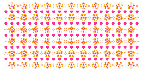 Seamless geometric pattern with hearts and stars. Vector wallpaper background