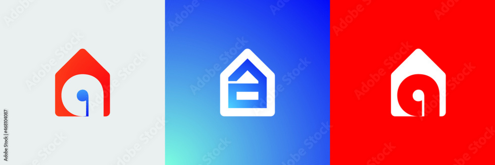 Poster set of abstract initial letter a in the form of an abstract house icon and logo.