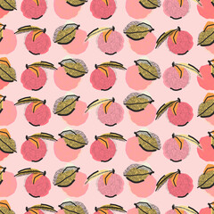 Seamless pattern with apples and leaves. Vector cute background, print, wrapping paper