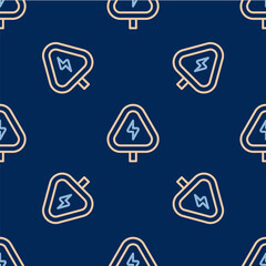 Line High voltage sign icon isolated seamless pattern on blue background. Danger symbol. Arrow in triangle. Warning icon. Vector