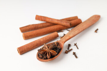 Ingredients for cooking mulled wine on white background