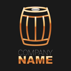 Line Wooden barrel icon isolated on black background. Alcohol barrel, drink container, wooden keg for beer, whiskey, wine. Colorful outline concept. Vector