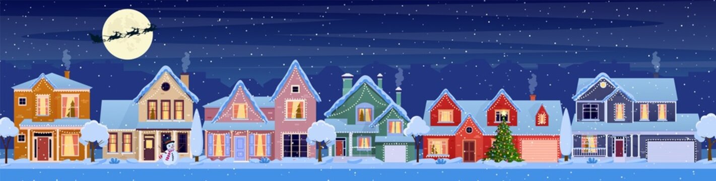 Residential houses with christmas decoration © Rogatnev