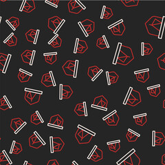 Line Tourist tent icon isolated seamless pattern on black background. Camping symbol. Vector