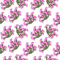 Seamless pattern with flowers: Schlumbergera (Christmas cactus): pink flower with leaves on a light background. Vector graphic