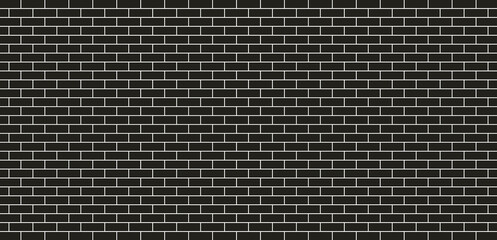 Fototapeta premium Black brick wall. Texture of dark brickwall. Black seamless pattern. Background of house in night. Stone with concrete. Design of brickwork and masonry in home. Block of dark castle. Vector