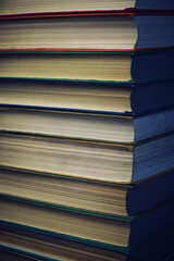 Stack of battered old books.Retro library and books.
