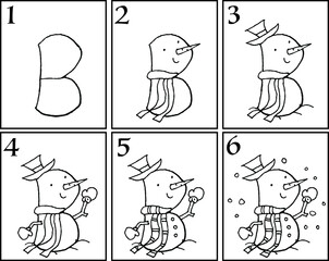 easy cartoon drawing snowman step by step