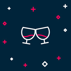 Line Glass of cognac or brandy icon isolated on blue background. Colorful outline concept. Vector