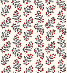 Japanese Cute Red Bouquet  Vector Seamless Pattern