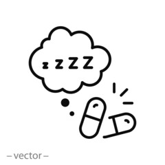 sleep pills icon, dose drug, cloud zzzz, thin line symbol - editable stroke vector illustration