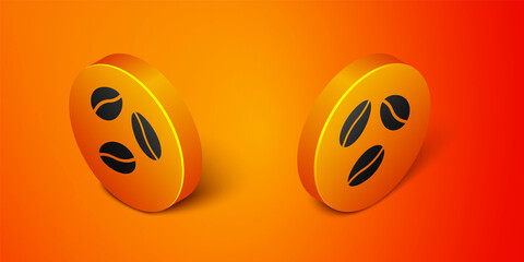 Isometric Coffee beans icon isolated on orange background. Orange circle button. Vector