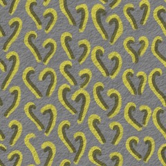 Seamless abstract hand-drawn pattern. Yellow knitted pigtails on a gray background. Fashionable modern design of warm knitted winter clothes, background design, textiles, pattern, fabric, wallpaper.