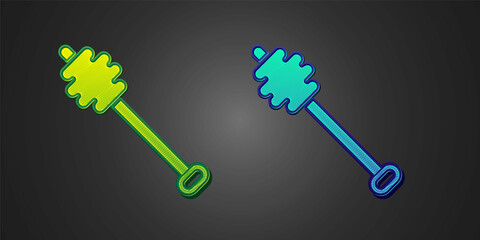 Green and blue Honey dipper stick icon isolated on black background. Honey ladle. Vector
