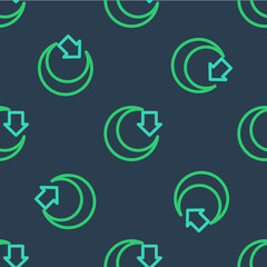 Line Moon icon isolated seamless pattern on blue background. Vector